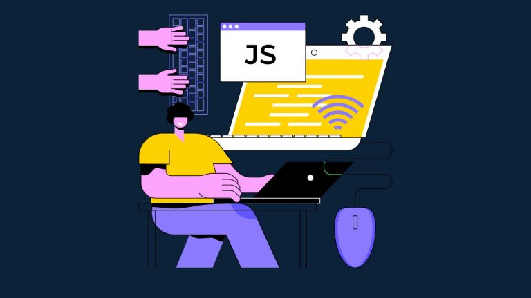 Best JavaScript Roadmap Beginners Should Follow 2024 GUVI Blogs   JavaScript Animated Image Of A Girl On A Laptop 768x432 