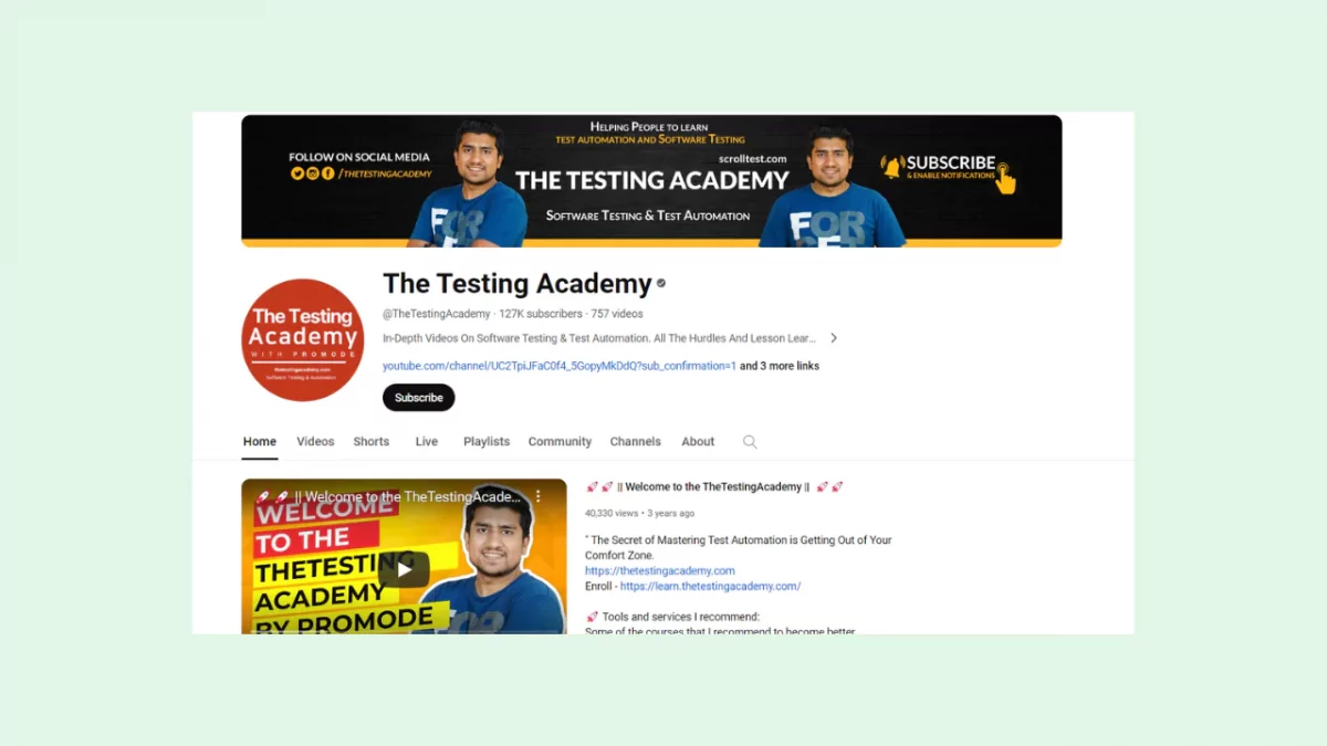 The Testing Academy youtube channel