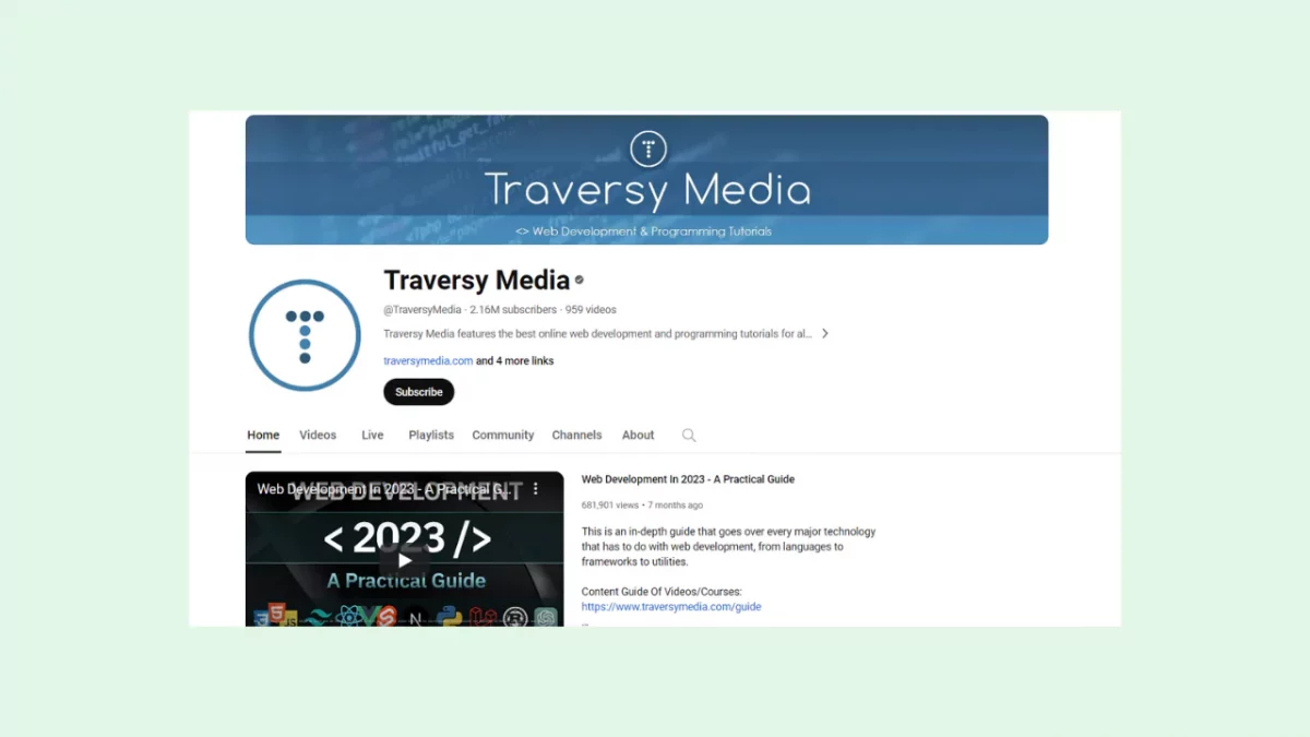 Traversy Media youtube channel