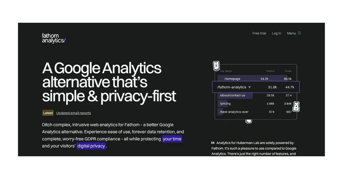 Fathom analytics as Google analytics alternative