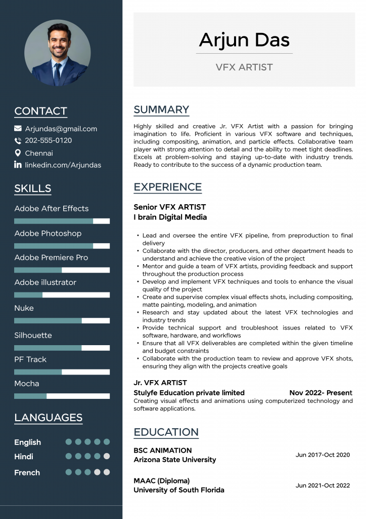 Example of a Well-Crafted VFX Artist Resume